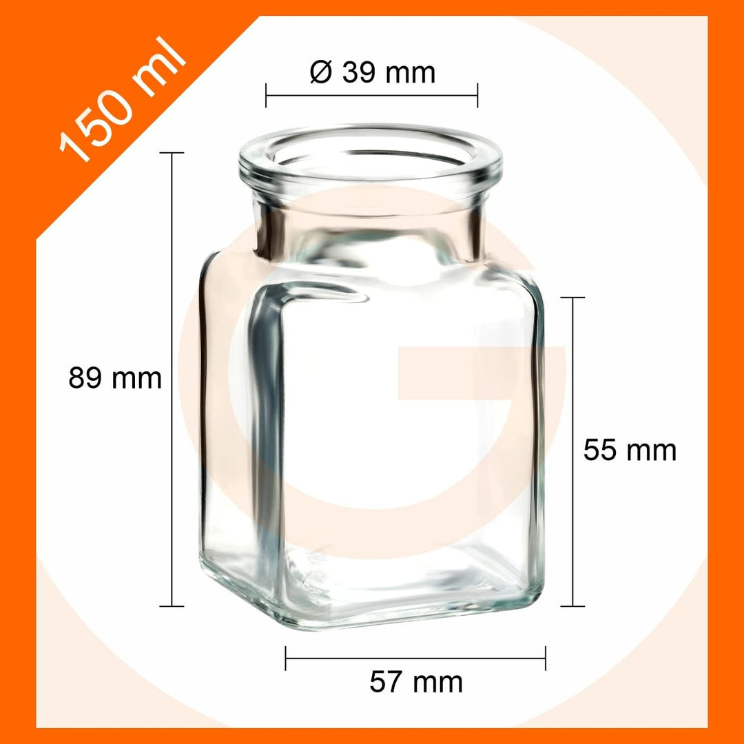 gouveo 12er Set Gewürzgläser 150 ml eckig mit Korken - Kleine Korkengläser mit Korkverschluss - Leer