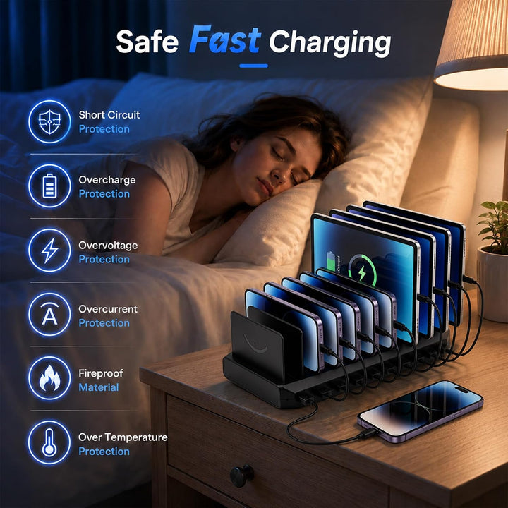 USB Ladestation 100W,10-Port Handy Ladestation Mehrfach mit verstellbarem abnehmbarem Trenner, 5V/2.