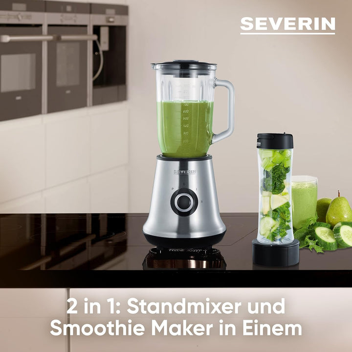 SEVERIN Multimixer, 2-in-1 Stand Mixer und Smoothie Maker mit 1 l Glas-Mixbehälter und Trinkbecher,