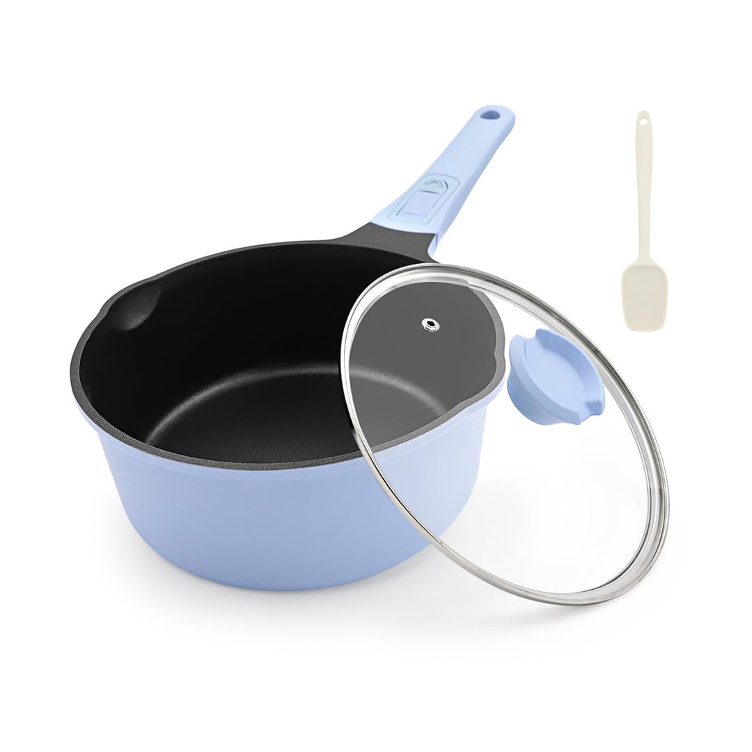 Kasserolle 16cm mit Deckel, 1.5L Antihaft-Stielkasserolle mit Abnehmbarer Griff, Milchtopf Geeignet