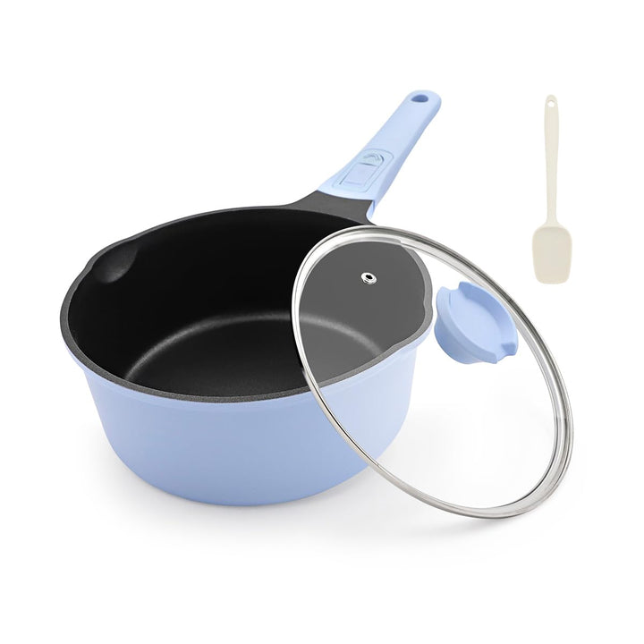 Kasserolle 16cm mit Deckel, 1.5L Antihaft-Stielkasserolle mit Abnehmbarer Griff, Milchtopf Geeignet