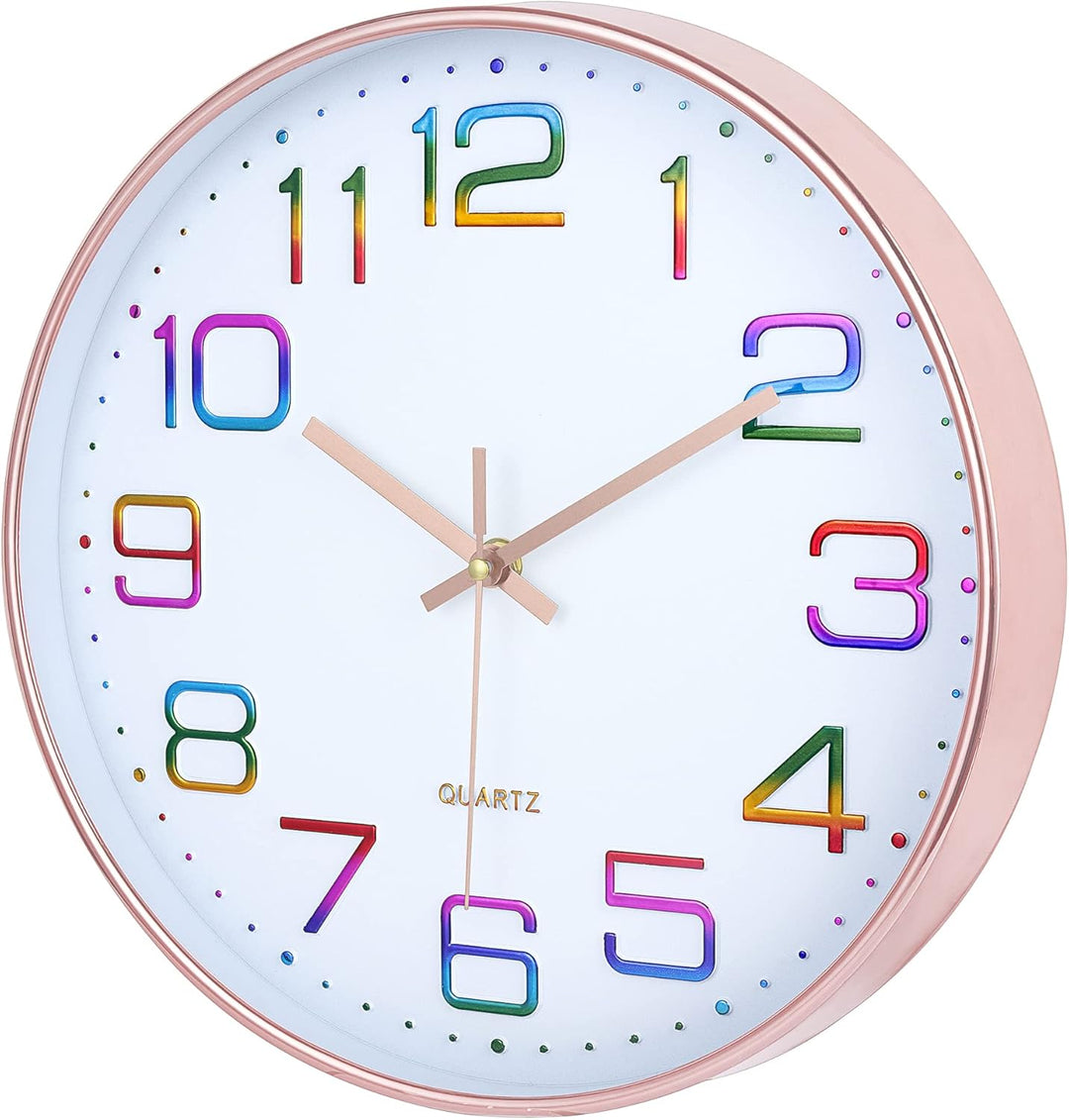 Lafocuse 3D Ziffern Bunt Lautlos Wanduhr Rosegold, 30cm Modern Ohne Tickgeräusche, Leicht zu Lesen W