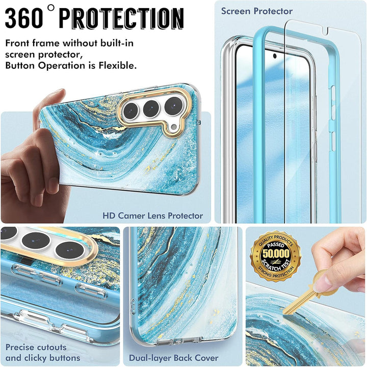 für Samsung S23 Hülle mit Schutzfolie + Stossfänger & Kameraschutz, TPU Stossfest 360°-Schutz, Samsu