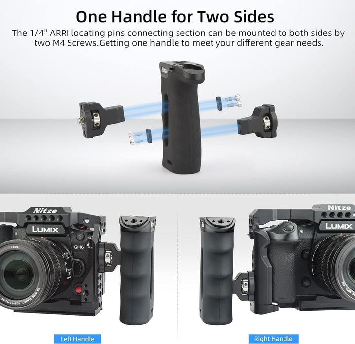 Nitze Ergonomic Side Handle with 1/4” Screw and Detachable Locating Pins, Seitengriff for Left or Ri