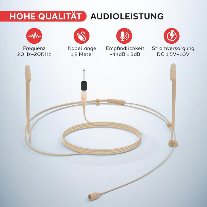 Pyle Doppel- Headset Mikrofon, Kondensator, Über-Ohr-Bügel, Omnidirektional &amp; kabelgebunden, 1,2m Ka