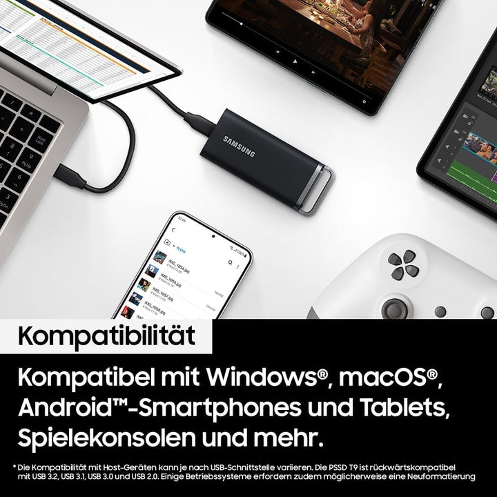 Samsung Portable SSD T5 EVO, 4 TB, USB 3.2 Gen. 1, 460 MB/s Lesen, 460 MB/s Schreiben, Externe Festp
