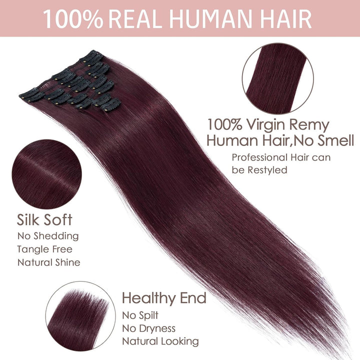 Silk-co Echthaar Clip In Extensions 8 Tressen 18 Clips 80g, Burgund Hair Extensions, Remy Echthaar C