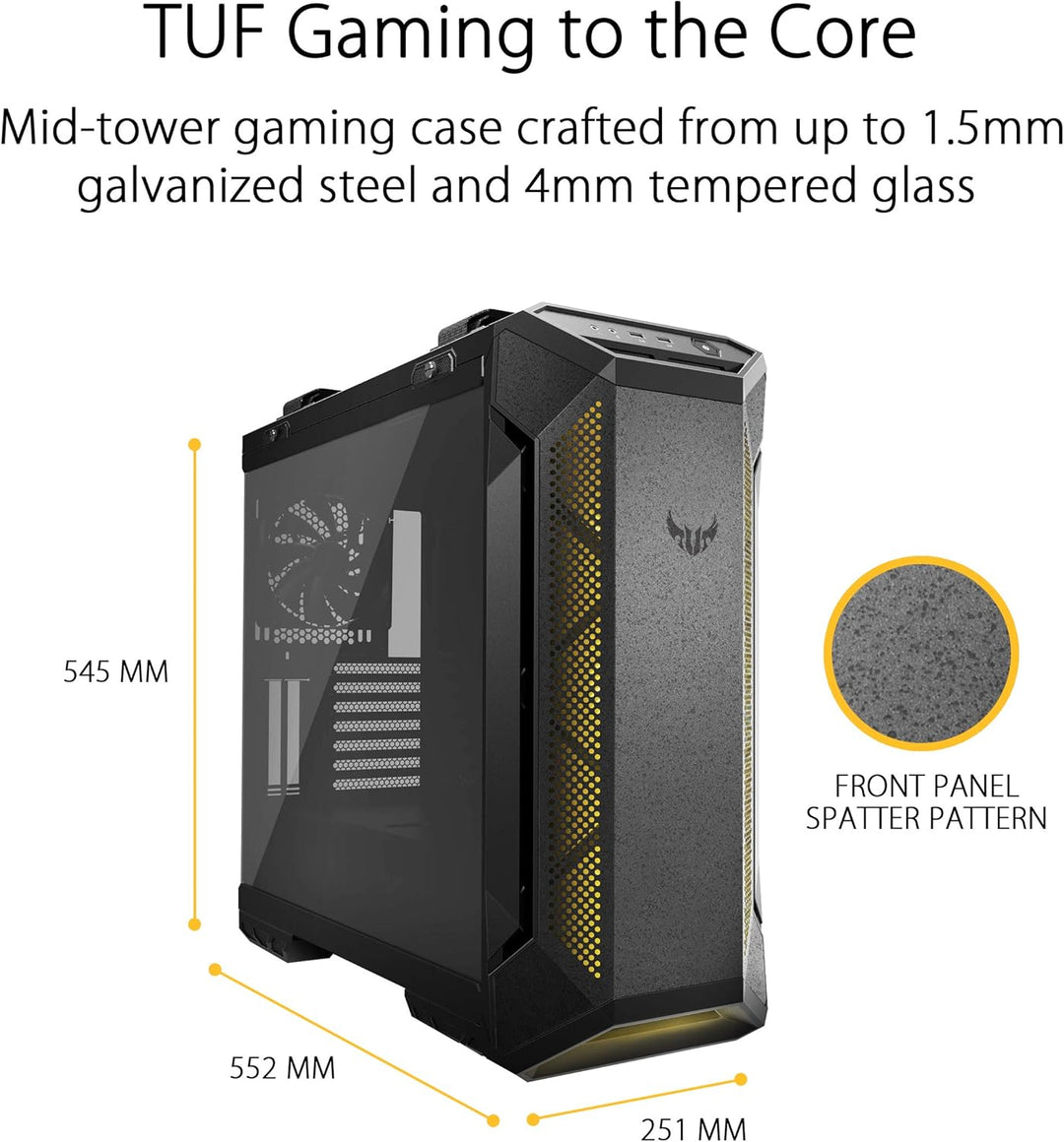 ASUS TUF GT501 Gaming Gehäuse (bis zu E-ATX, 120mm RGB-Lüfter, 140mm PWM-Lüfter, USB 3.1 Gen 1) schw