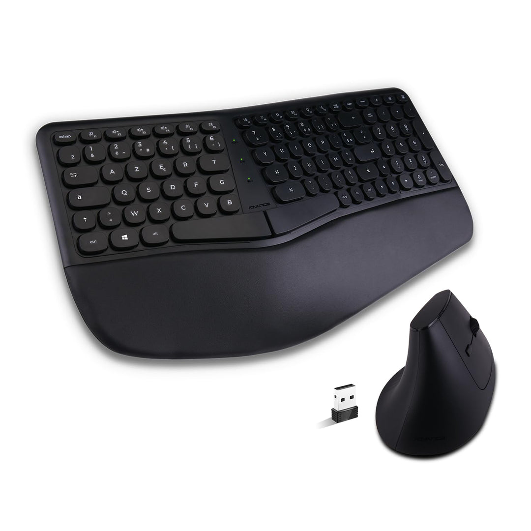 AD ADVANCE - Smartergo Set aus kabelloser Tastatur, ergonomisch, für PC, vertikale Maus, 57 °, verst