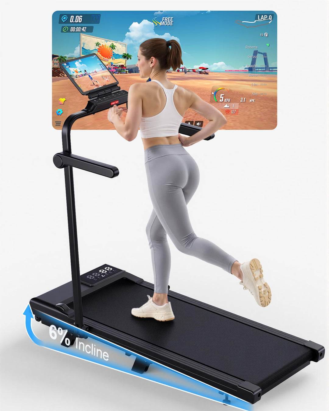 4 in 1 Walking Pad mit Steigung 6% Superun, 12 km/h Laufband für Zuhause Klappbar mit APP und Fernbe