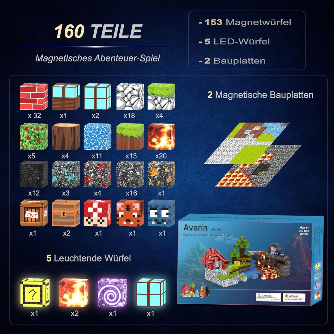 Averin Magnetische Bausteine für Kinder – Magnetbausteine Bauset mit 160 Teilen, kreatives Magnet Sp