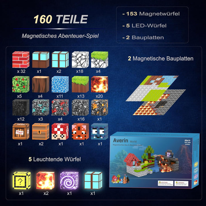 Averin Magnetische Bausteine für Kinder – Magnetbausteine Bauset mit 160 Teilen, kreatives Magnet Sp