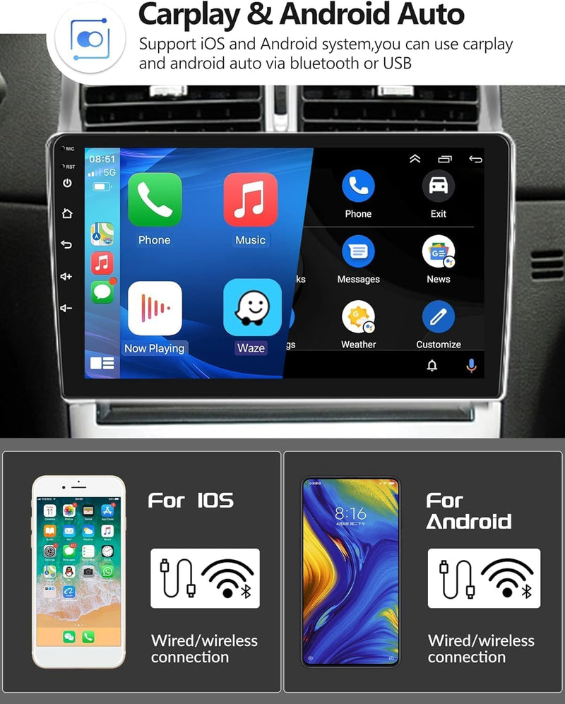 Podofo Carplay Android Autoradio für Peugeot 307 2002-2013,2G++64G,9" Touchscreen HiFi Android Auto