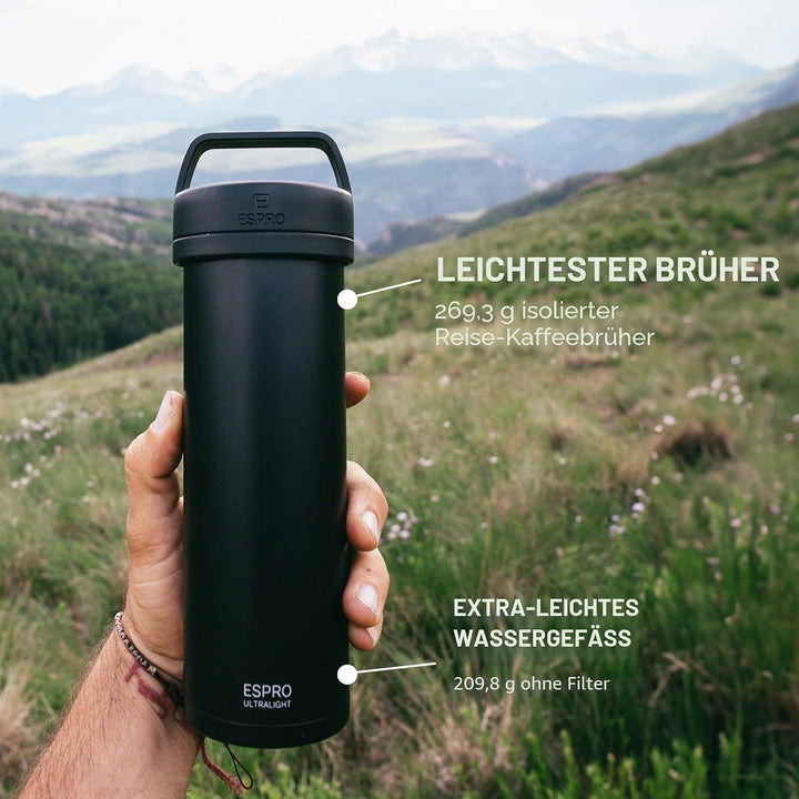 ESPRO Reise French Press Ultralight, Mini Coffee Maker mit Thermo-Funktion, 475ml, schwarz Schwarz K