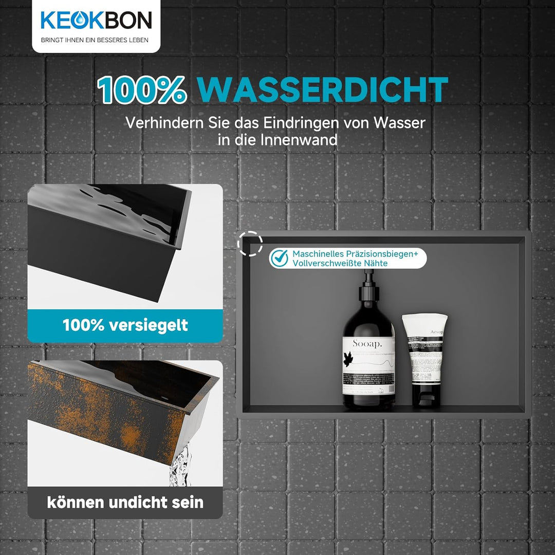 Wandnische Dusche Edelstahl 25x40x10cm, Wasserdicht - Keine Fliesen Erforderlich, Badezimmer Lagerun