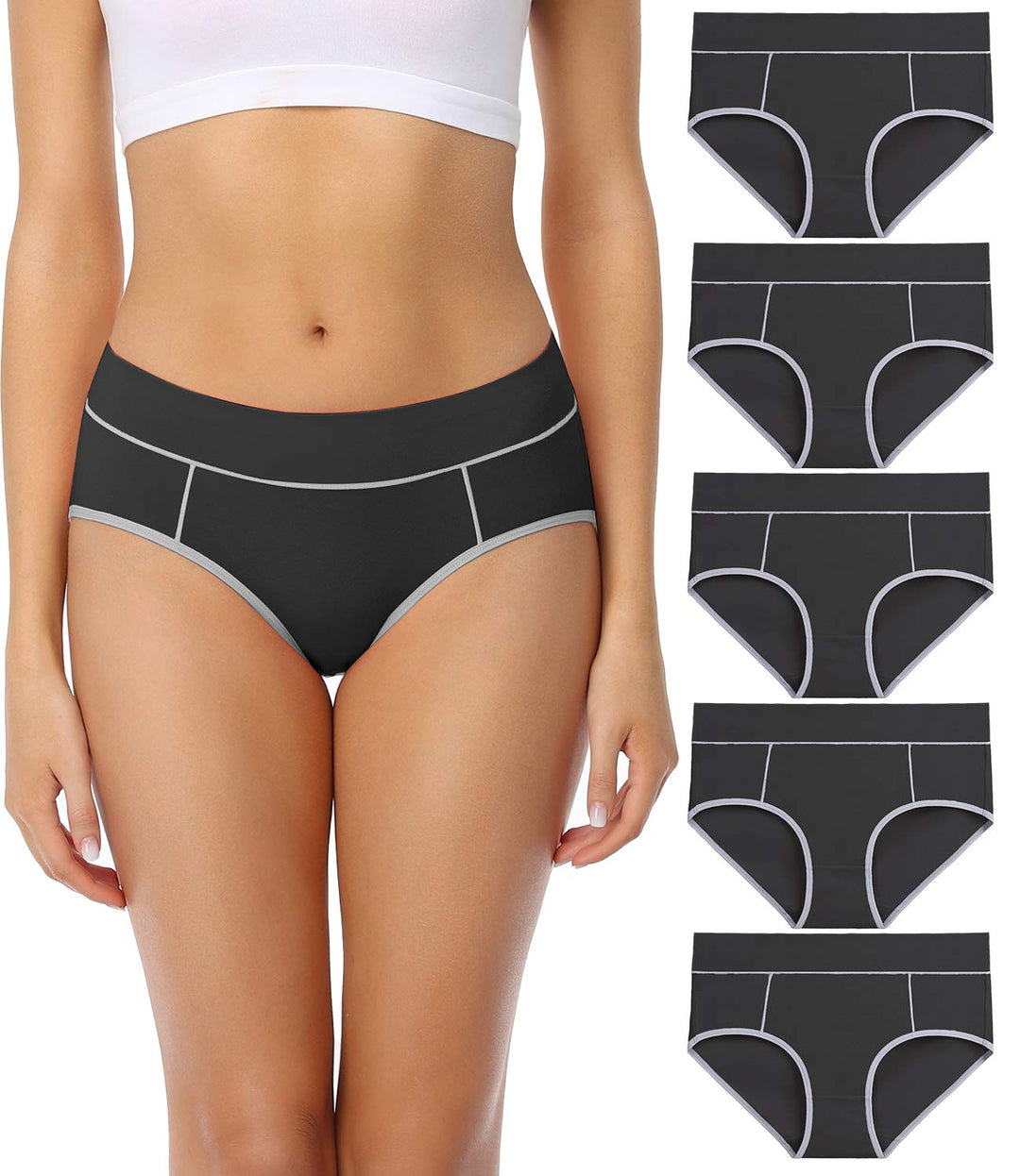 wirarpa Unterhosen Damen Midi Taille Slip Baumwolle Bequeme Unterwäsche Mehrpack M Schwarz-5er Pack,
