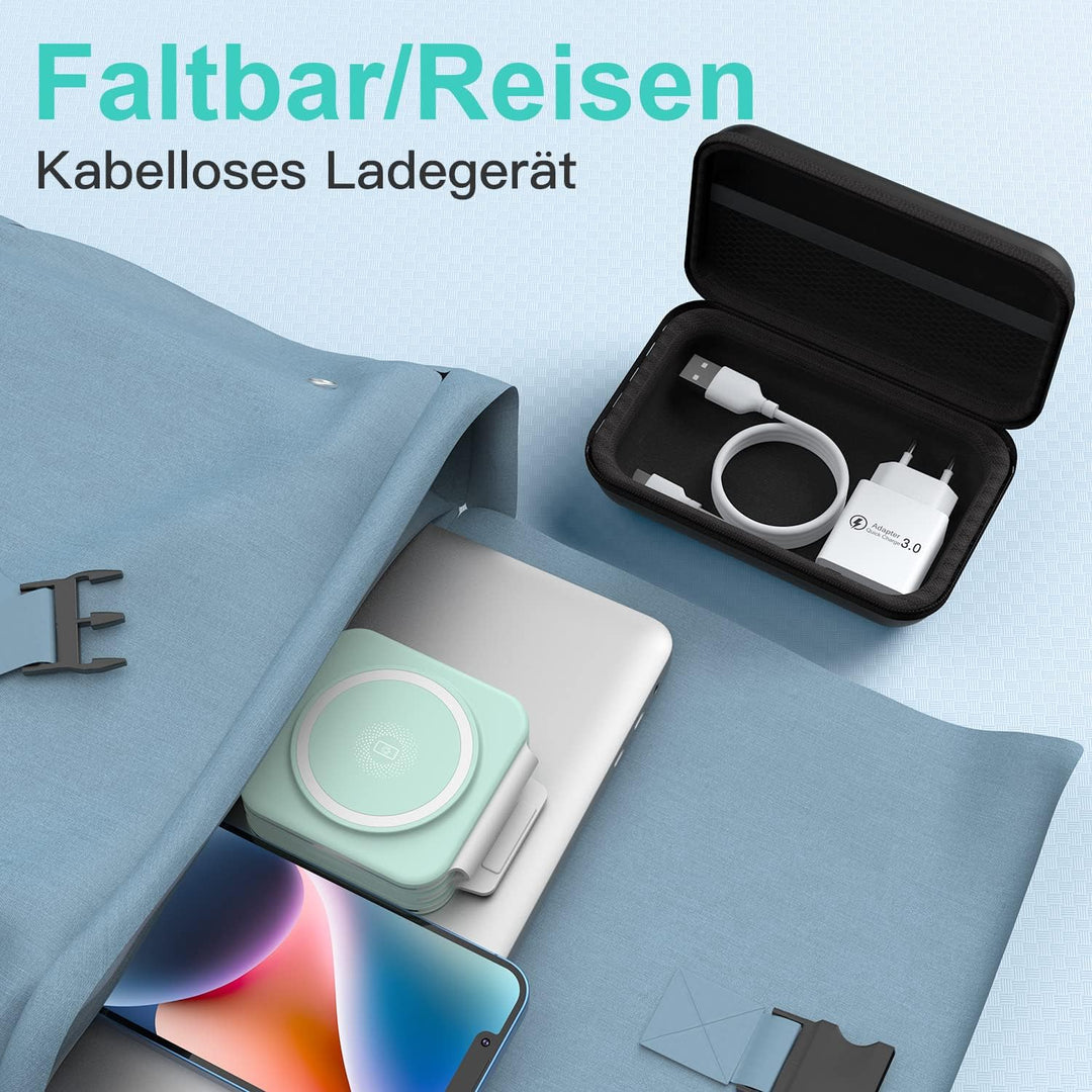 ZUMSEY 3 in 1 Faltbar Kabelloses Ladegerät, Magnetische Ladestation Kompatibel mit iPhone 15 14 13 1