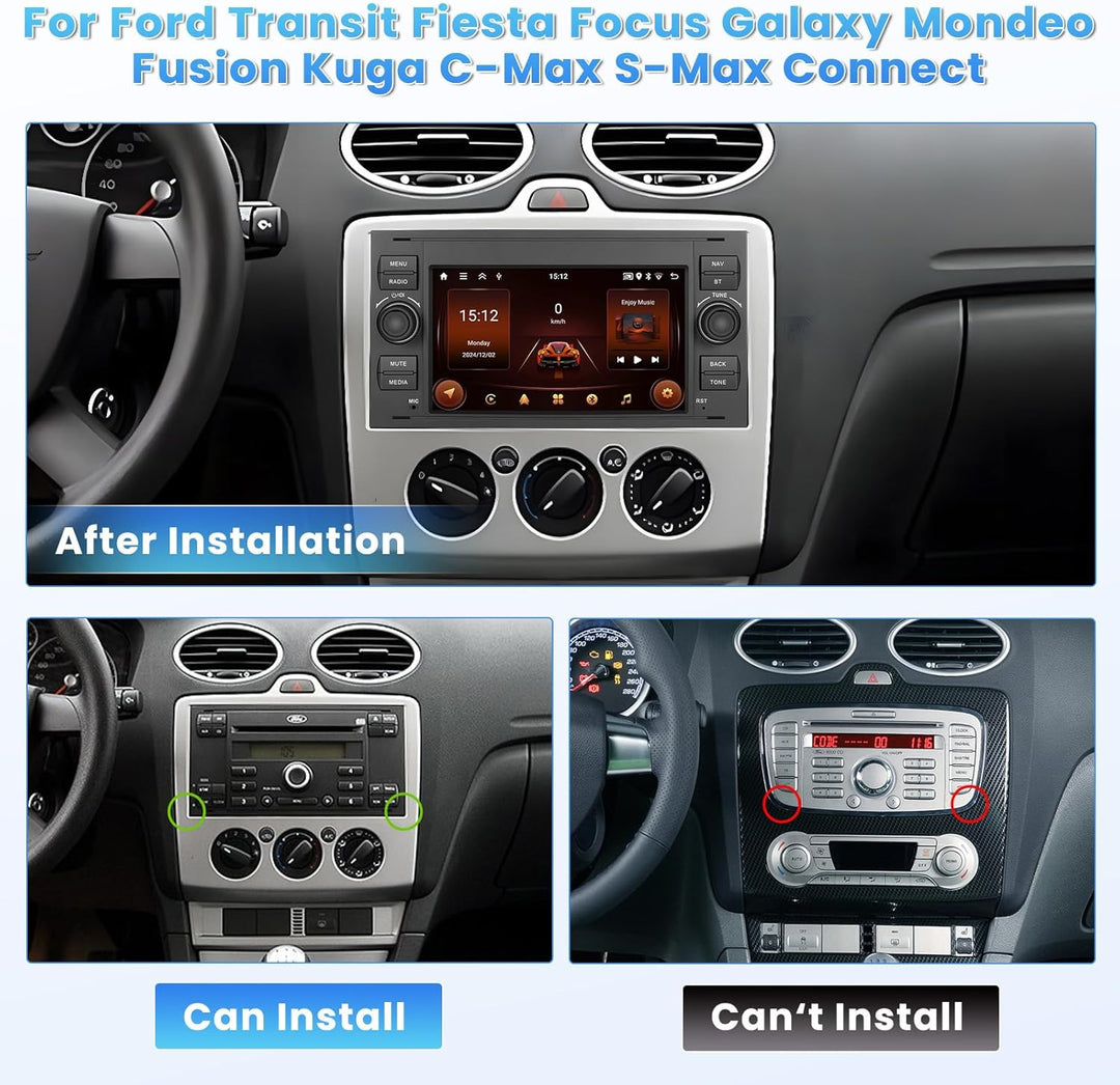 [2G+64G] Hikity Autoradio Navi Für Ford Transit Fiesta Focus Galaxy Mondeo C-Max Android Wireless Ca