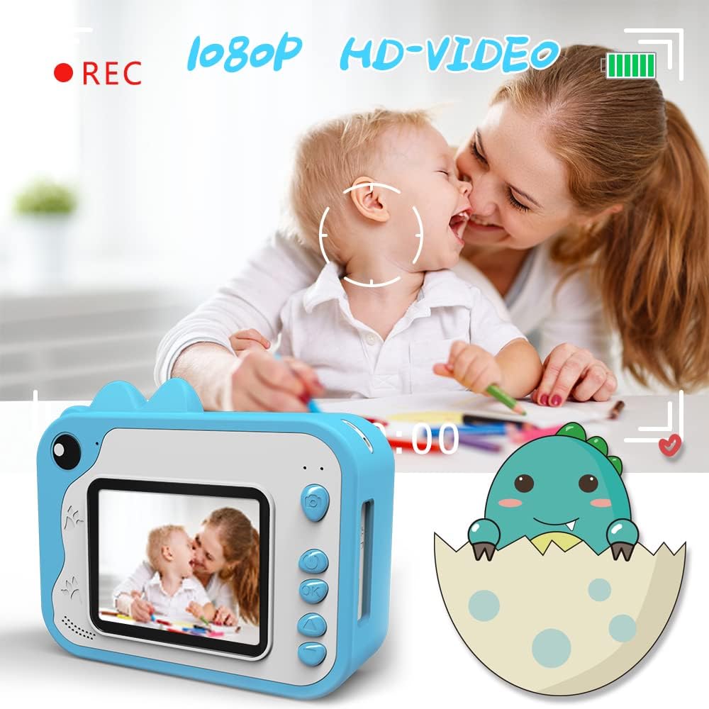 Ukuu KinderKamera 2,4 Zoll Bildschirm Print Sofortbildkamera für Kinder 1080P Digitalkamera mit 3 Ro