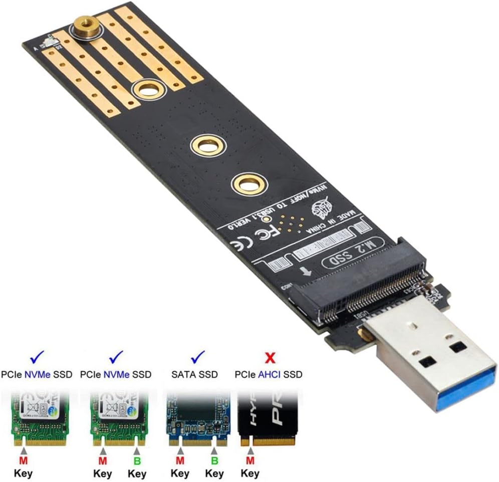 CY M.2 auf USB 3.1 Adapter,NVME M-Key M.2 NGFF SATA SSD auf USB 3.0 Type A Konverter Adapter RTL9210