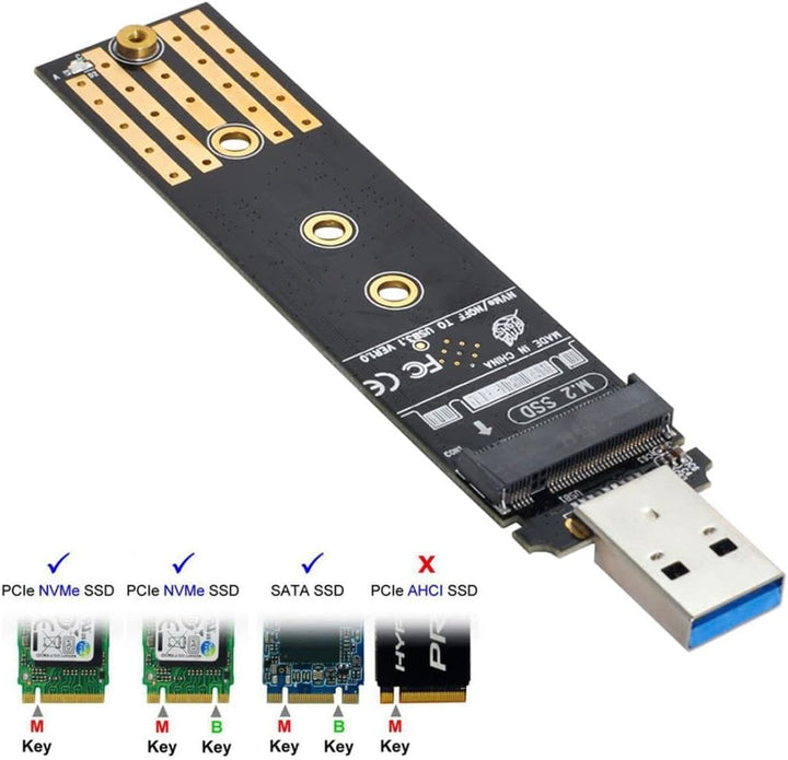 CY M.2 auf USB 3.1 Adapter,NVME M-Key M.2 NGFF SATA SSD auf USB 3.0 Type A Konverter Adapter RTL9210