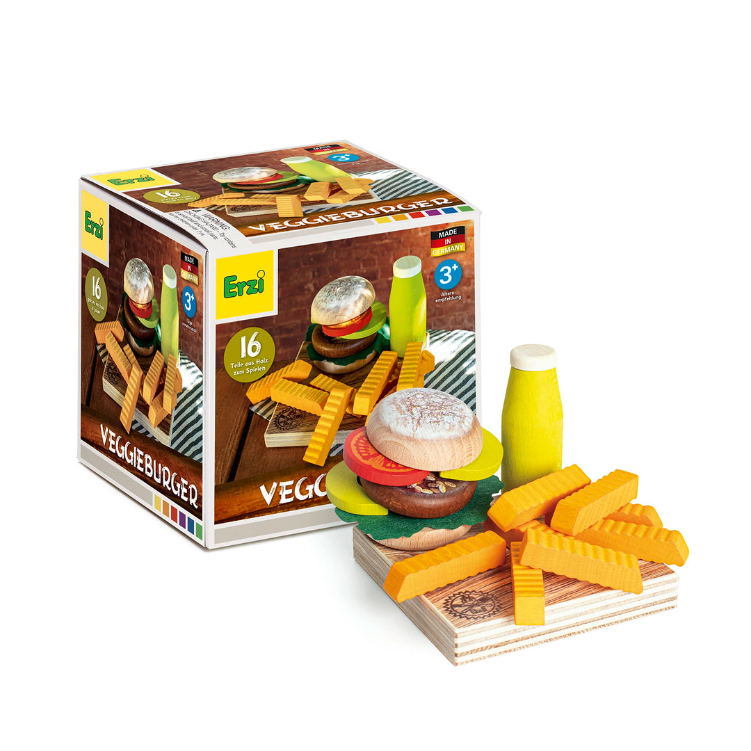 Erzi 28139 Spiel Hamburger Set Vegan Sortiment (16 Stück FSC Holz)