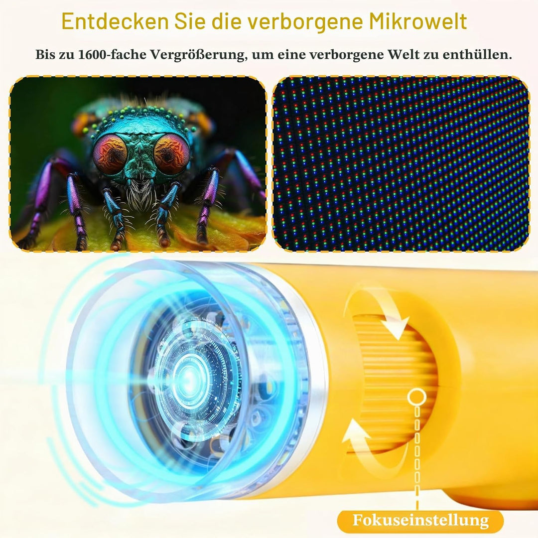 1600X Digitales Mikroskop für Kinder, 2-in-1 Kinder Mikroskop mit 2.0" HD-Bildschirm, inkl. 32GB SD-