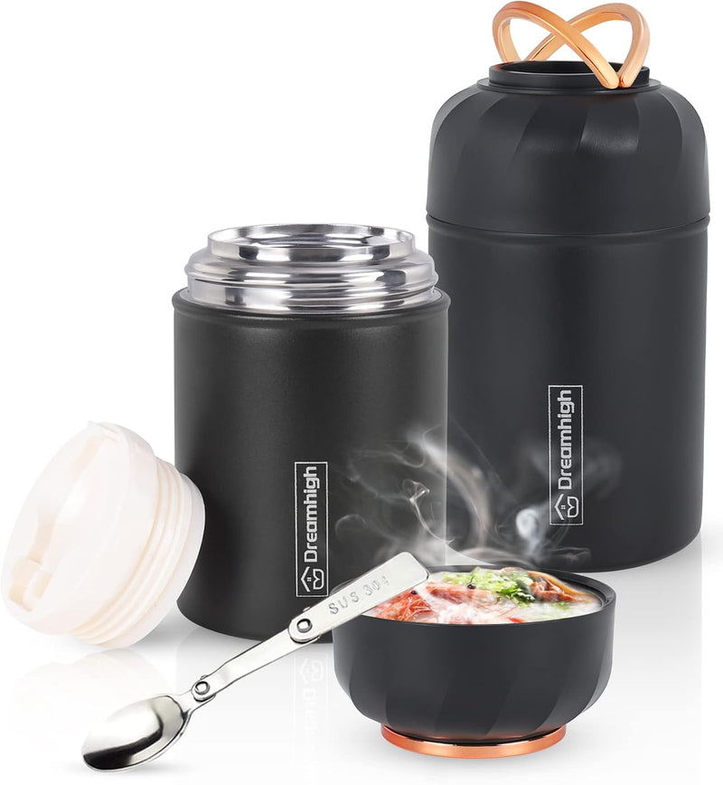 Dreamhigh® Thermobehälter für Essen 550 ml, Edelstahl Thermobecher mit faltbaren Löffel, Warmhaltebe