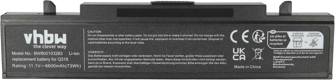 vhbw Li-Ion Akku 6600mAh (11.1V) schwarz kompatibel mit Notebook Laptop Samsung RV410, RV415, RV509,