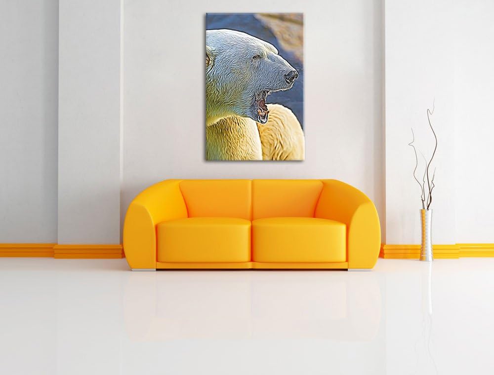 brüllender Eisbär Deluxe Format: 100x70 cm auf Leinwand, XXL riesige Bilder fertig gerahmt mit Keilr