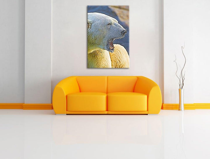 brüllender Eisbär Deluxe Format: 100x70 cm auf Leinwand, XXL riesige Bilder fertig gerahmt mit Keilr