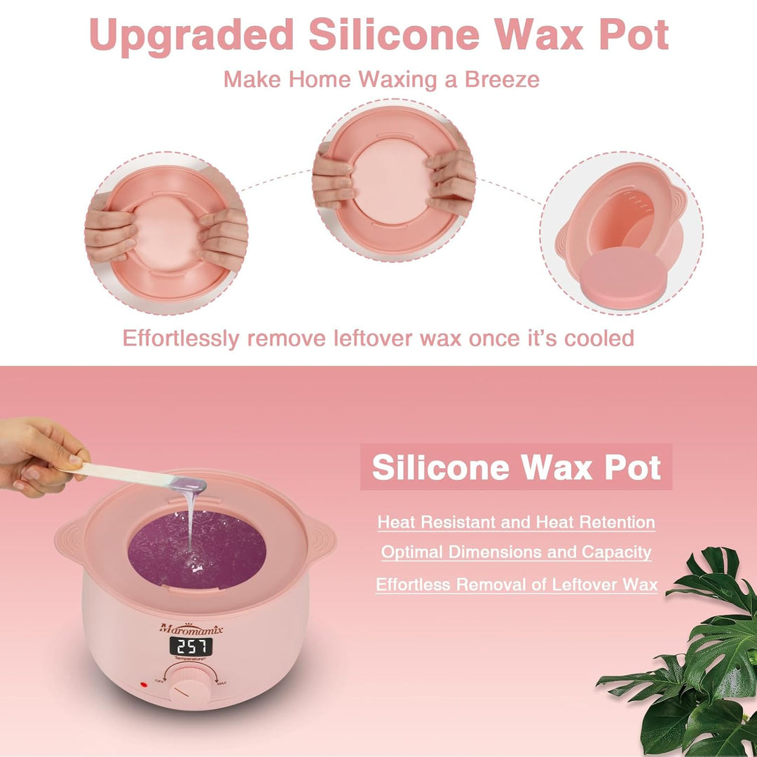 Waxing Kit - Digital Wax Warmer Machine for Hair Removal with 4 Packs of Hard Wax Beads &amp; Silicone P