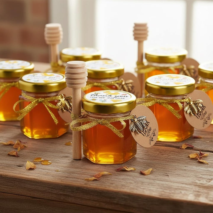 Ahhute Kleine Honiggläser, Honigglas mit Honiglöffel, Kleine Gläser mit Bienen Anhänger, Mini Honigt