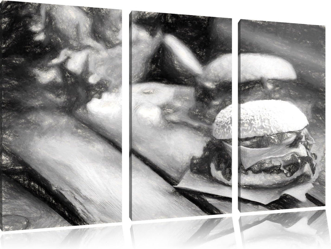Pixxprint Leckere Burger als Leinwandbild/Grösse: 3 Teilig (120x80) cm/Wandbild/Kunstdruck/fertig be