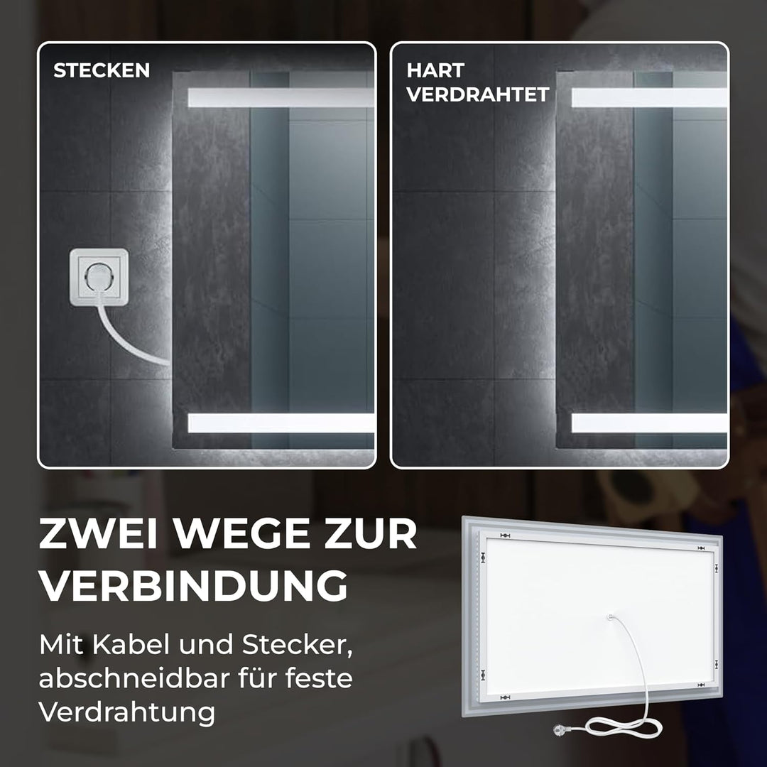 BR Bringer LED Badspiegel - 100x60 cm - Badezimmerspiegel mit Beleuchtung und Anti-Beschlag Funktion