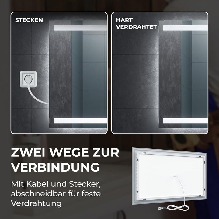 BR Bringer LED Badspiegel - 100x60 cm - Badezimmerspiegel mit Beleuchtung und Anti-Beschlag Funktion