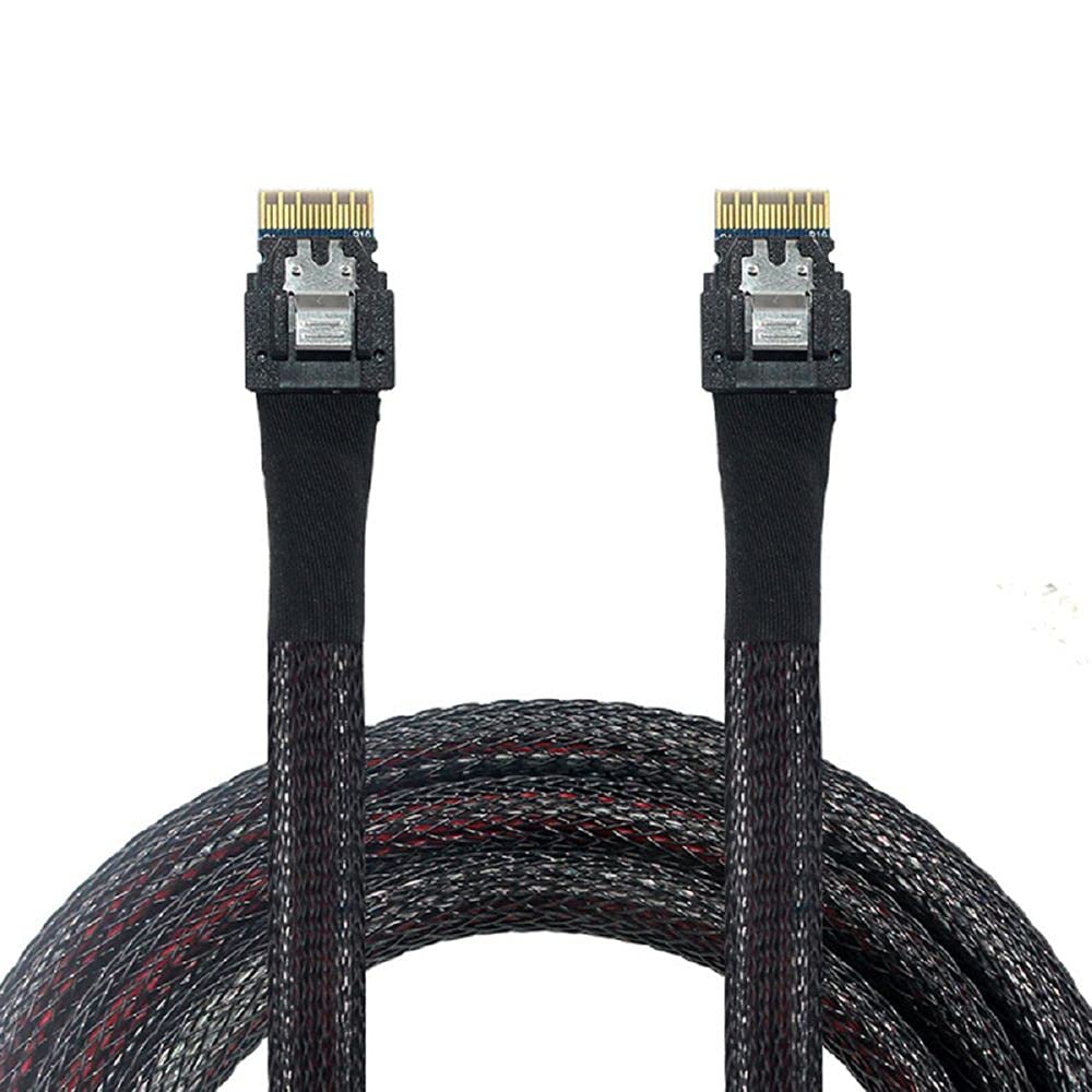 Cablecc PCI-E Slimline SAS 4.0 SFF-8654 4i 38pin Host auf SFF-8654 Slim SAS Target Kabel 50cm Black,