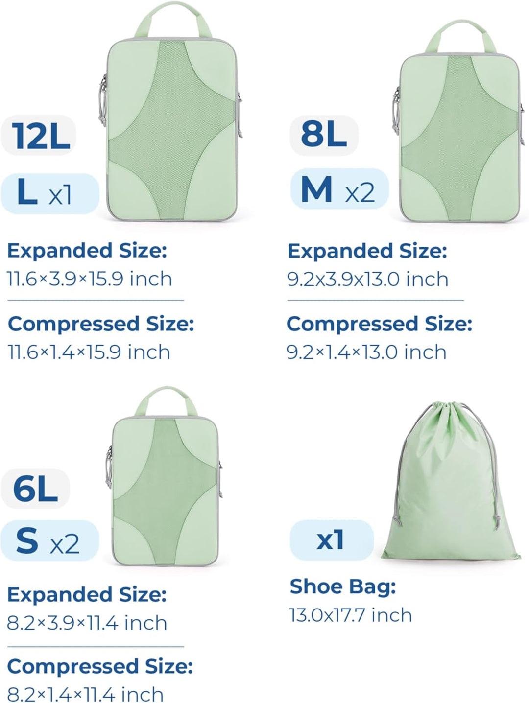 BAGSMART Packing Cubes Compression 6 Stück, Rucksack Koffer Organizer Packtaschen, Reise Kompression