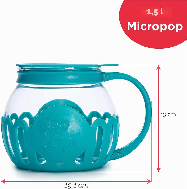 Ecolution Patentierter Mikrowellen-Popcorn-Popper, Borosilikatglas Kunststoff, blaugrün 1.5-Quart Sn