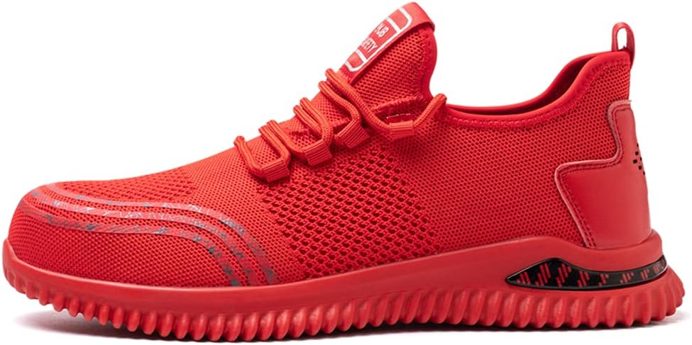 Sicherheitsschuhe Herren Damen S3 Leicht Sommer Arbeitsschuhe Schutzschuhe mit Stahlkappe, 46 EU Rot