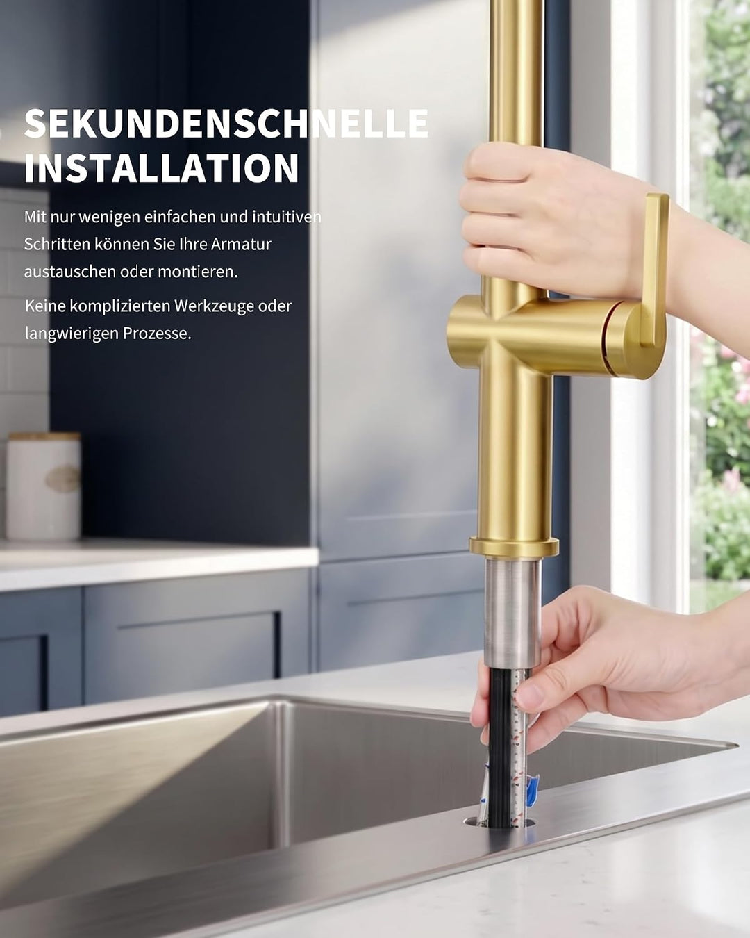 Tohlar Gebürsteter Gold Wasserhahn Küche Ausziehbar Gold | Hochdruck, Gold | Hochdruck