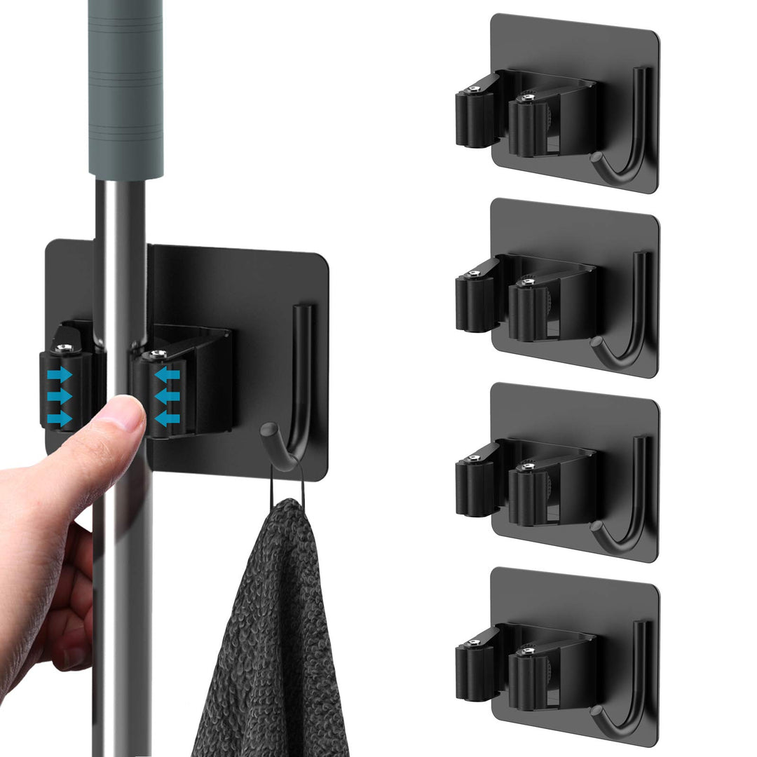 HOMEASY Besenhalterung Wand Selbstklebend 4 Stück Besenhalter Einzeln Gerätehalter mit Haken Ohne Bo