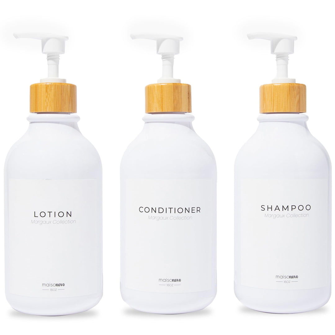 MaisoNovo Shampoo Flaschen zum befüllen - Duschgel Spender - 500 ml Set mit 3 weissen Plastikflasche