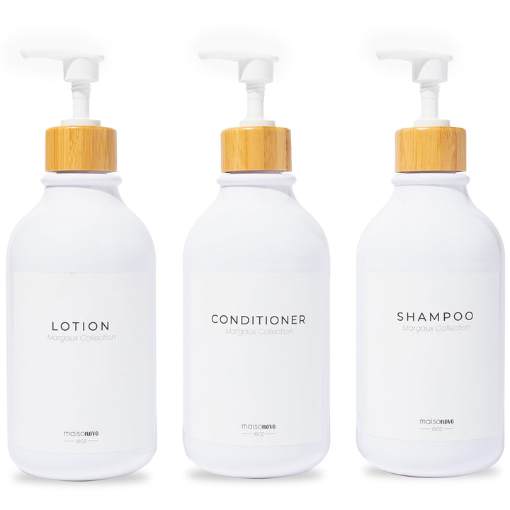 MaisoNovo Shampoo Flaschen zum befüllen - Duschgel Spender - 500 ml Set mit 3 weissen Plastikflasche