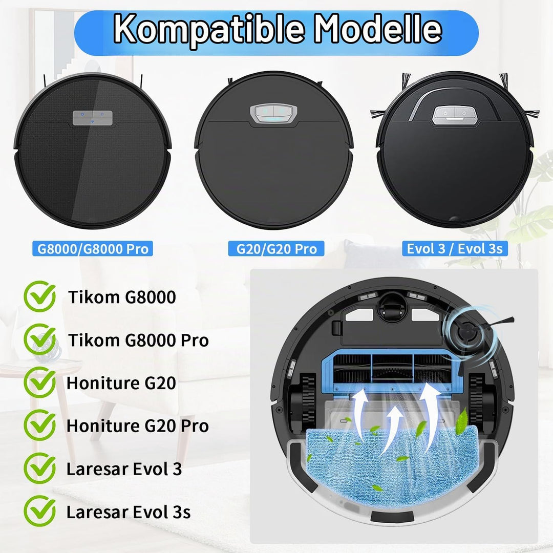 Zubehörset für Tikom G8000/G8000 Pro, für Honiture G20/G20 Pro, für Laresar Evol 3 Saugroboter Staub