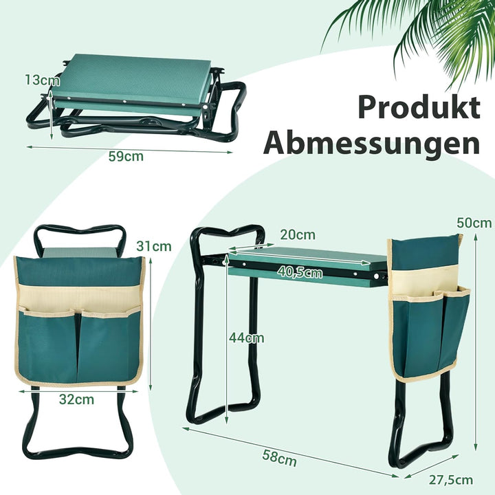 COSTWAY 2 in 1 Kniebank für Gartenarbeit, Gartenhocker klappbar, Garten Arbeitshocker mit EVE-Polste