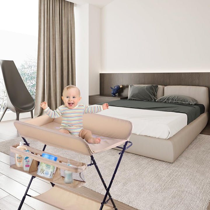 Baby Wickelkombi,klappbare Wickelkommode, mobiler Wickeltisch mit Wickelauflage, Giraffen-Muster, Ge