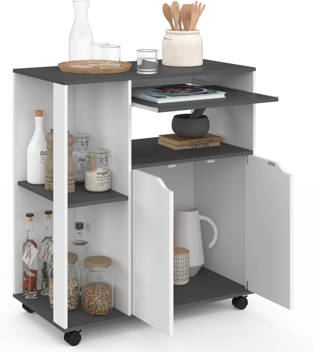 IDMarket - Küchenwagen COSI Weisses Holz und graue Platte B.76 CM