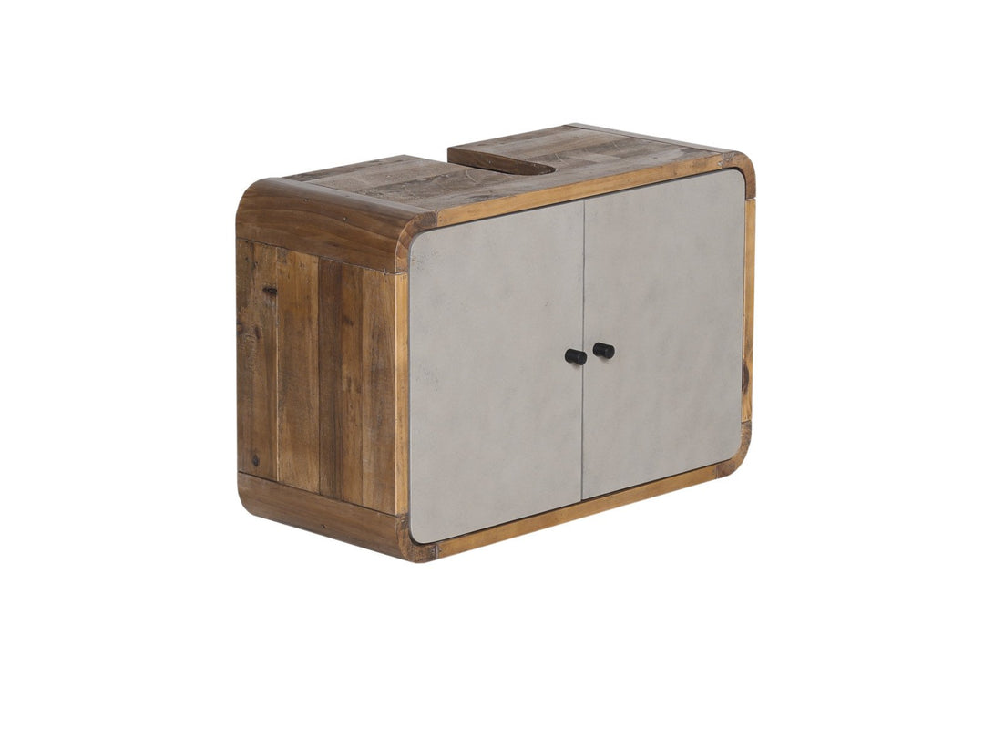Woodkings® Waschbeckenunterschrank Dingle Holz Pinie rustikal und MDF Betonoptik grau Badezimmermöbe