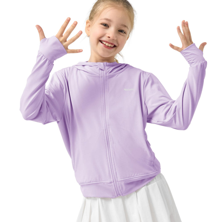 Rolanko Mädchen Sommerjacke mit Daumenlöchern Langarm Sonnenschutz Schnell Trocknend Reissverschluss
